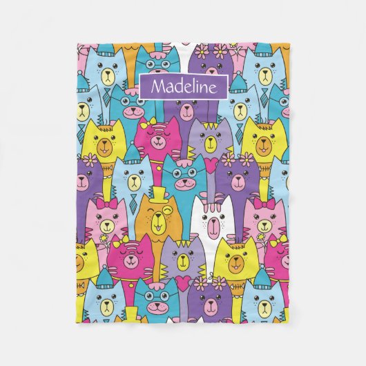 Cats Cats Pattern (kleurrijke Cartoon), speciaal g Fleece Deken (Voorkant)