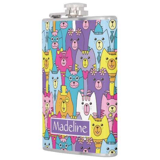 Cats Cats Pattern (kleurrijke Cartoon), speciaal g Heupfles (Links)