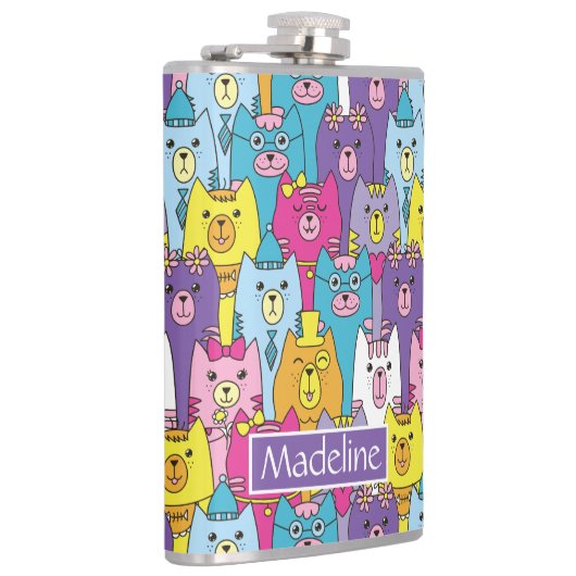 Cats Cats Pattern (kleurrijke Cartoon), speciaal g Heupfles (Rechts)