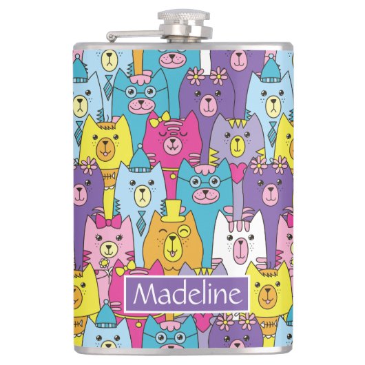 Cats Cats Pattern (kleurrijke Cartoon), speciaal g Heupfles (Voorkant)