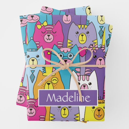 Cats Cats Pattern (kleurrijke Cartoon), speciaal g Inpakpapier Vel (In situ)