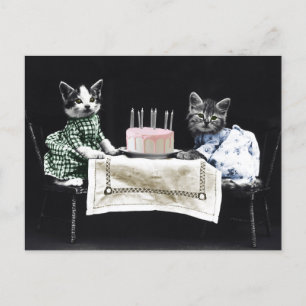 Cats celebrating a birthday with cake and candles briefkaart