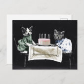 Cats celebrating a birthday with cake and candles briefkaart (Voorkant / Achterkant)