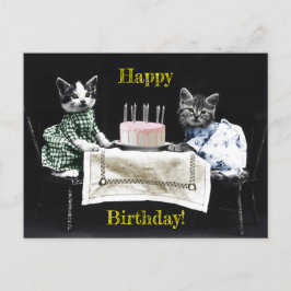 Cats celebrating a birthday with cake and candles briefkaart