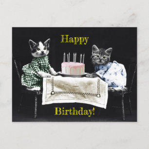 Cats celebrating a birthday with cake and candles briefkaart
