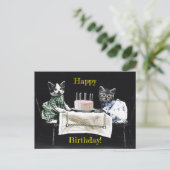 Cats celebrating a birthday with cake and candles briefkaart (Staand voorkant)
