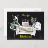 Cats celebrating a birthday with cake and candles briefkaart (Voorkant / Achterkant)