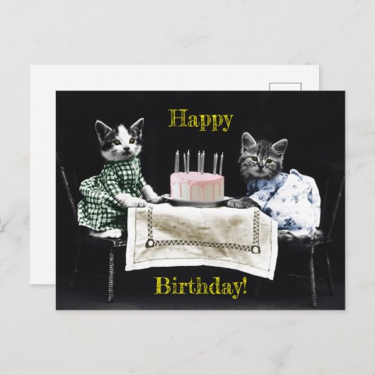Cats celebrating a birthday with cake and candles briefkaart (Voorkant / Achterkant)