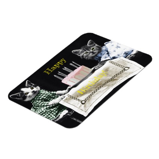 Cats celebrating a birthday with cake and candles magneet (Linkerzijde)