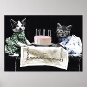 Cats celebrating a birthday with cake and candles poster (Voorkant)