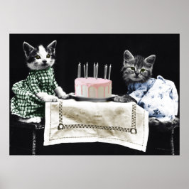 Cats celebrating a birthday with cake and candles poster
