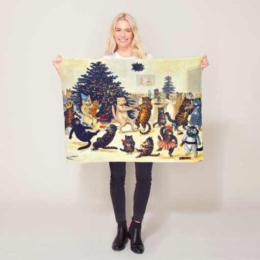 Cat's Christmas Party, Louis Wain Fleece Deken (In situ)