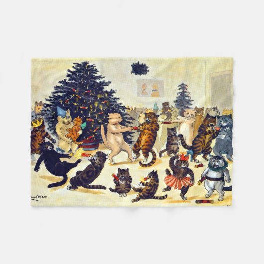 Cat's Christmas Party, Louis Wain Fleece Deken (Voorkant (Horizontaal))
