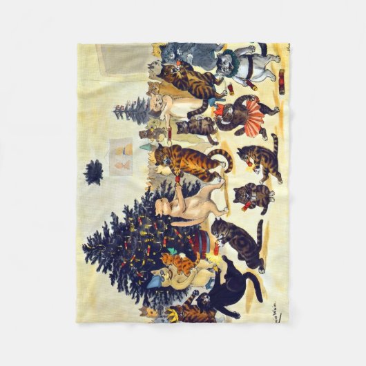 Cat's Christmas Party, Louis Wain Fleece Deken (Voorkant)