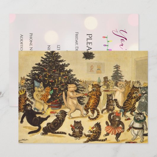 Cat's Christmas Party - Louis Wain Invitations (Voorkant / Achterkant)