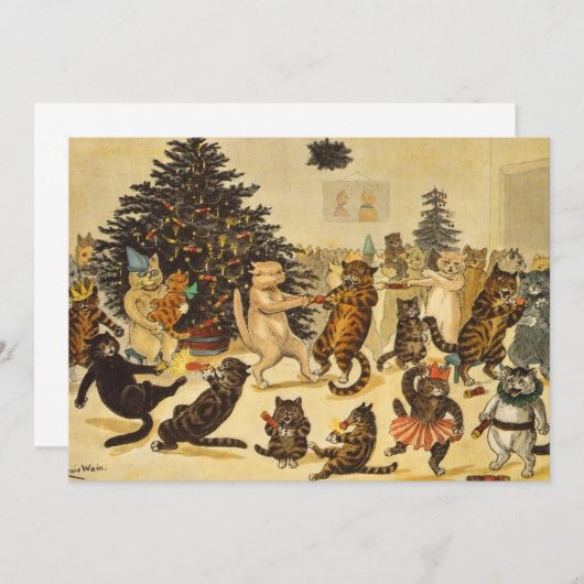 Cat's Christmas Party - Louis Wain Invitations (Voorkant / Achterkant)