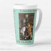 Cats Christmas Tree, Image Names Text, Customize,  Latte Mok (Rechterhoek)