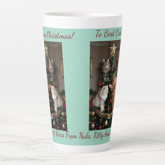 Cats Christmas Tree, Image Names Text, Customize, Latte Mok (Voorkant)