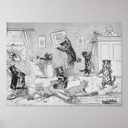 Cats Cleaning in Spring, Louis Wain Poster (Voorkant)