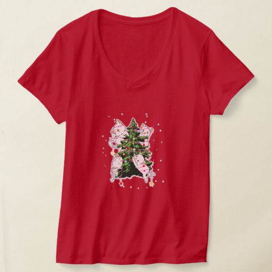 cats climbing and decorating a Christmas tree T-shirt (Laagn)