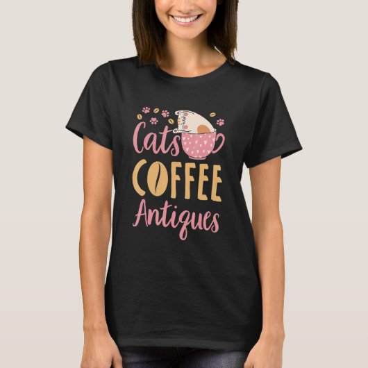 Cats Coffee Antiques Cat  Antiquing T-shirt (Voorkant)