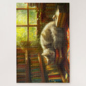 Cat's Cozy Library Siesta Gift voor Cat Lover Legpuzzel (Verticaal)