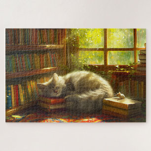 Cat's Cozy Library Siesta Gift voor Cat Lover Legpuzzel