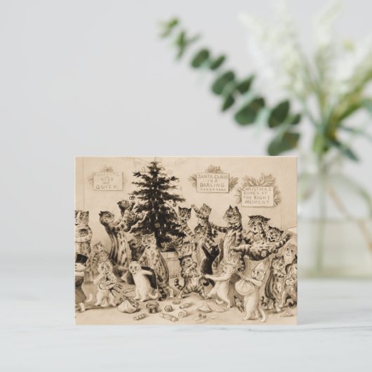 Cats Decorating Christmas Tree by Louis Wain Briefkaart (Staand voorkant)