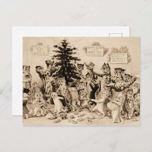 Cats Decorating Christmas Tree by Louis Wain Briefkaart (Voorkant / Achterkant)