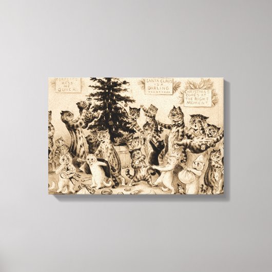 Cats Decorating Christmas Tree by Louis Wain Canvas Afdruk (Voorkant)