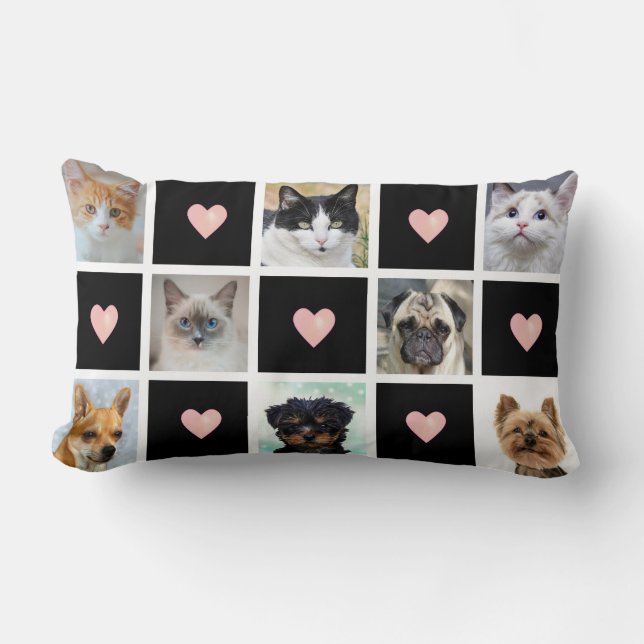 Cats & Dogs Custom Foto's met Hart op Zwart Kussen (Voorkant)
