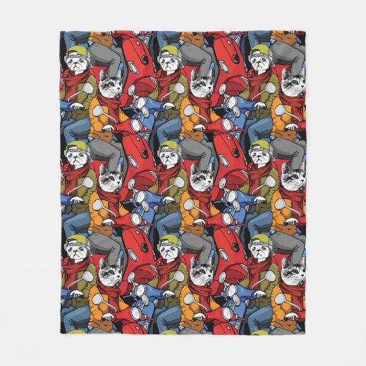Cats & Dogs Scooter Pattern Fleece Deken (Voorkant)