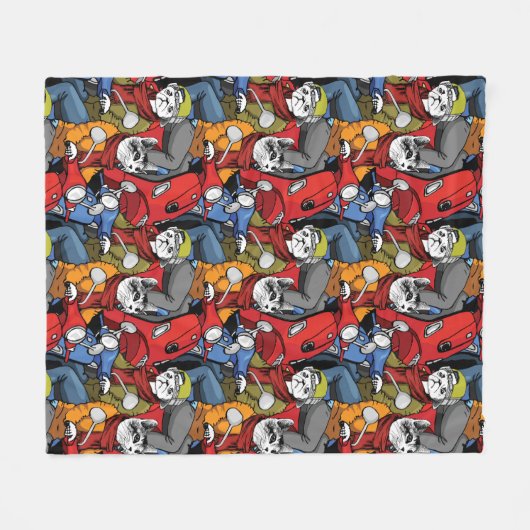 Cats & Dogs Scooter Pattern Fleece Deken (Voorkant (Horizontaal))