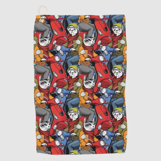 Cats & Dogs Scooter Pattern Golfhanddoek (Voorkant)