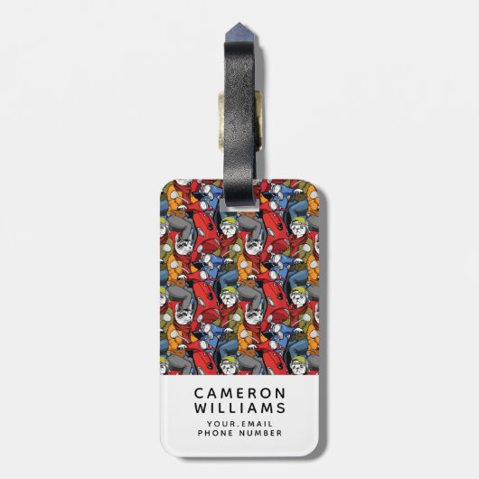 Cats & Dogs Scooter Pattern | Jouw namen toevoegen Bagagelabel (Achterkant verticaal)