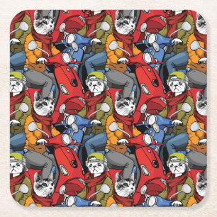 Cats & Dogs Scooter Pattern Kartonnen Onderzetters