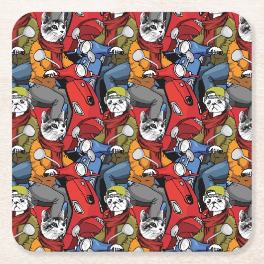 Cats & Dogs Scooter Pattern Kartonnen Onderzetters (Voorkant)