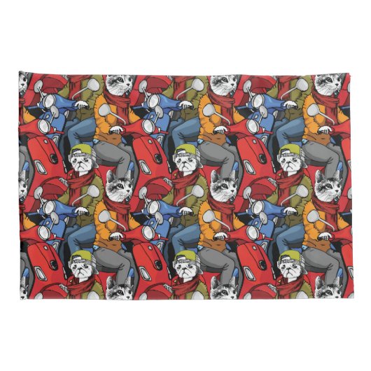 Cats & Dogs Scooter Pattern Kussensloop (Achterkant-Rechts)