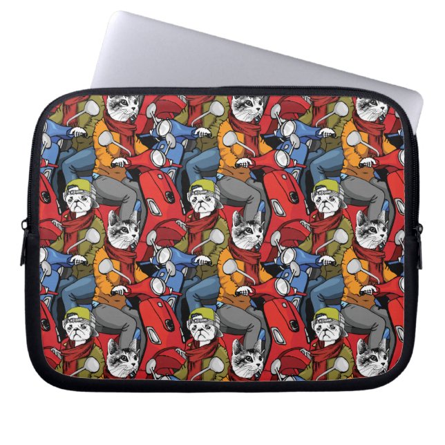 Cats & Dogs Scooter Pattern Laptop Sleeve (Voorkant)