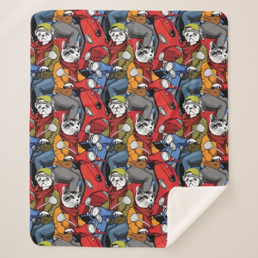 Cats & Dogs Scooter Pattern Sherpa Deken (Voorkant)
