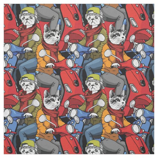 Cats & Dogs Scooter Pattern Stof (Swatch)