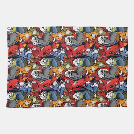 Cats & Dogs Scooter Pattern Theedoek (Horizontaal)
