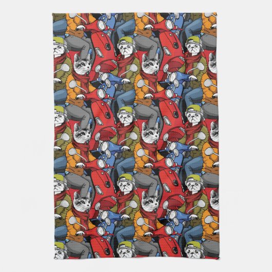 Cats & Dogs Scooter Pattern Theedoek (Verticaal)