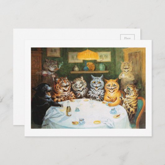 Cats Enjoying Cigars & Brandy, Louis Wain Briefkaart (Voorkant / Achterkant)