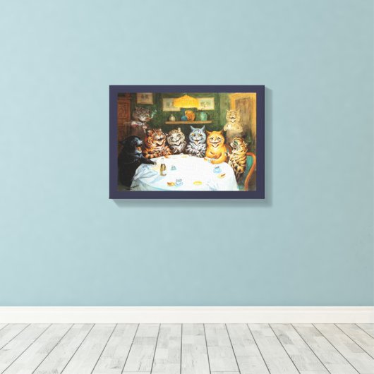 Cats Enjoying Cigars & Brandy, Louis Wain Canvas Afdruk (Insitu (Houten vloer))