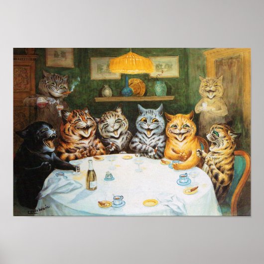 Cats Enjoying Cigars & Brandy, Louis Wain Poster (Voorkant)