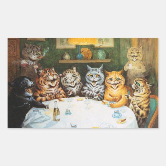 Cats Enjoying Cigars & Brandy, Louis Wain Rechthoekige Sticker (Voorkant)