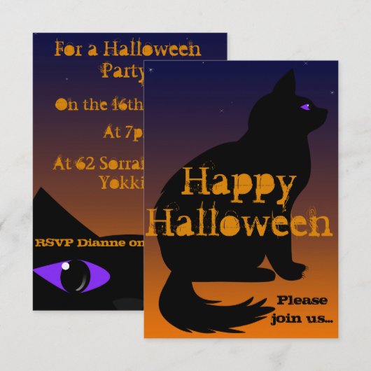 Cat's Eye's Halloween Invite Kaart (Voorkant / Achterkant)