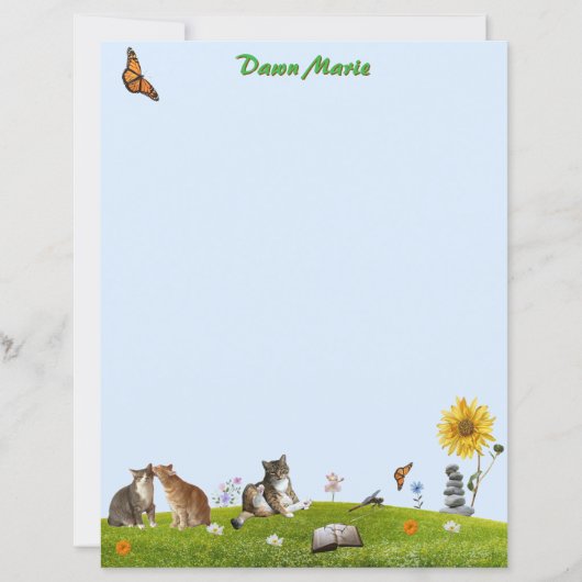 Cats, Flowers, and Butterflies Stationery (Voorkant)