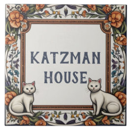 Cats & Flowers Custom House Naam Bord Teken Plaque Tegeltje